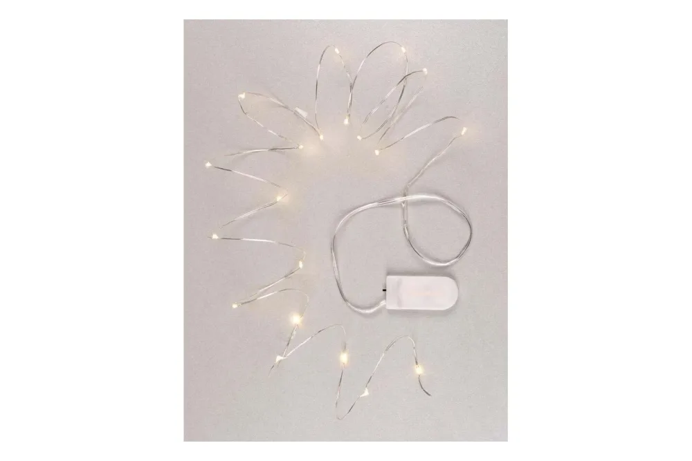 Glorex LED-Mini-Lichterkette mit Timer | 180 cm | CR 2032 Batterie | 20-tlg
