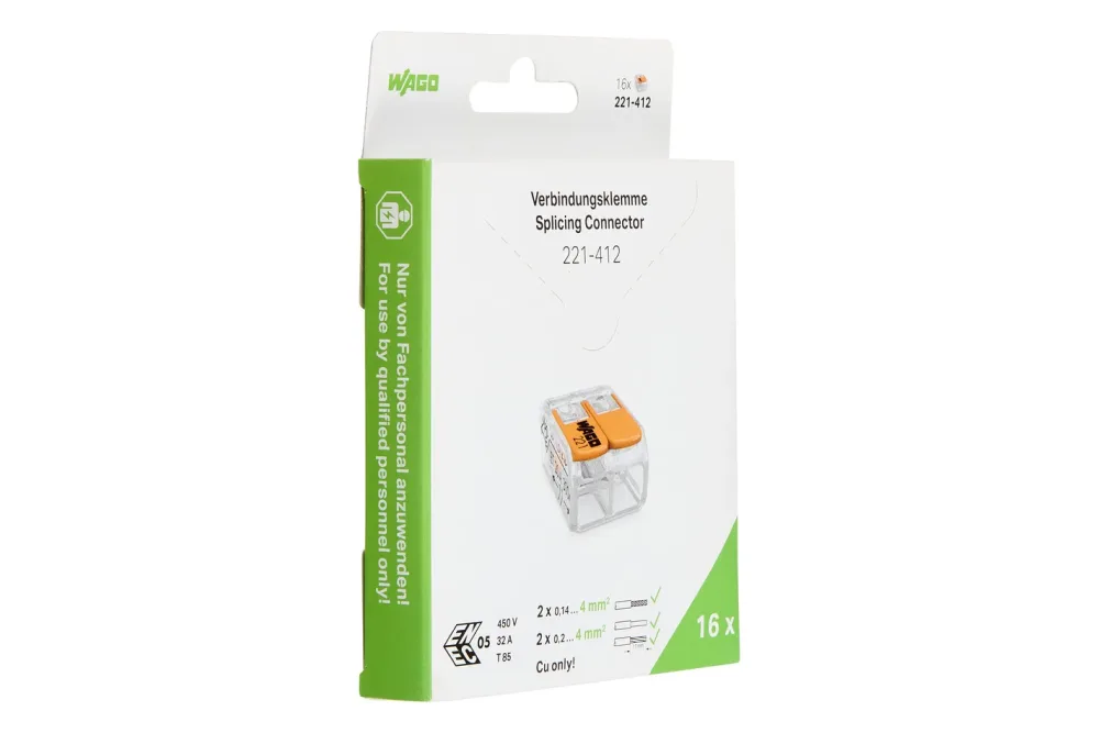 Wago Steckklemme Compact 2x 0.14-4mm2 mit Betätigungshebel 16 Stk.