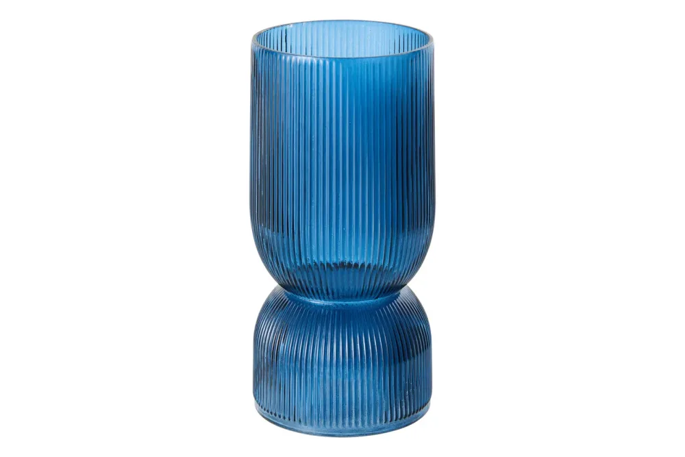 Glasvase blau mit Rillen h20.5cm