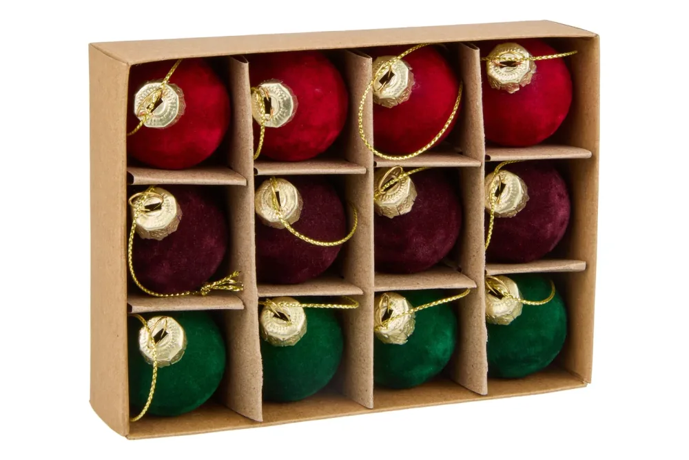 12er Set Flock Minikugeln rot grün bord