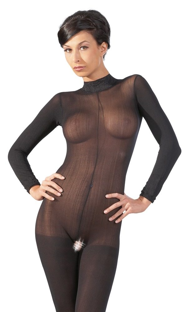 Catsuit mit Spitzenkragen