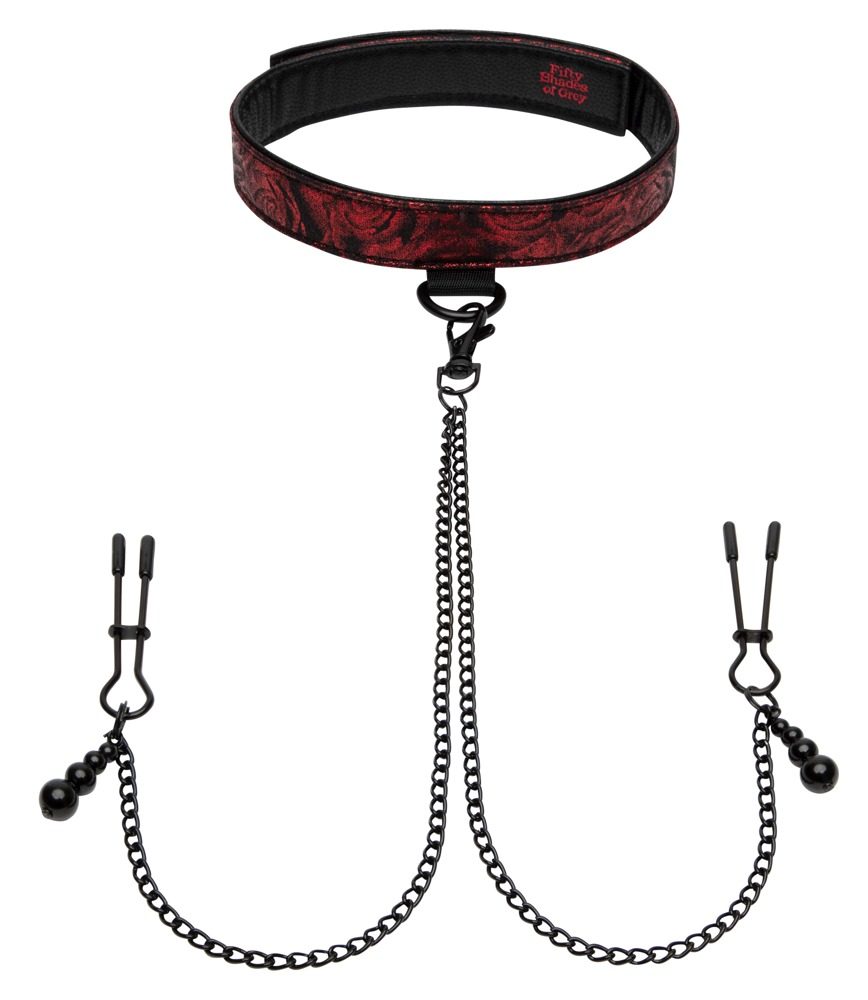 Halsfessel mit Nippelklemmen ?Sweet Anticipation Collar Nipple Clamps?, verstellbar