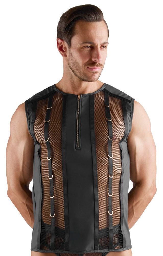 Shirt im stylischen Material-Mix