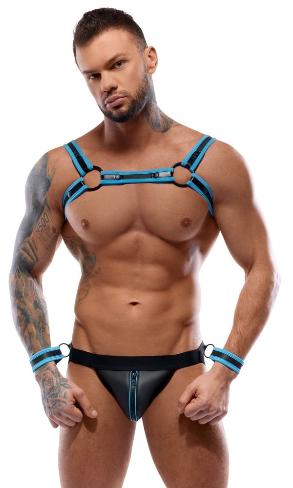 Harness plus Jock mit abnehmbaren Handfesseln