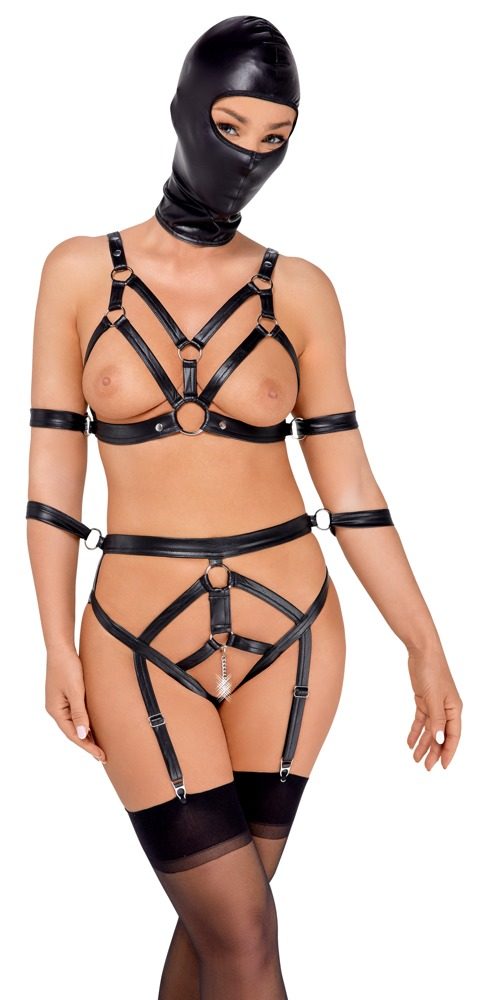2-teiliges Bondage-Set mit Armfesseln plus Kopfmaske