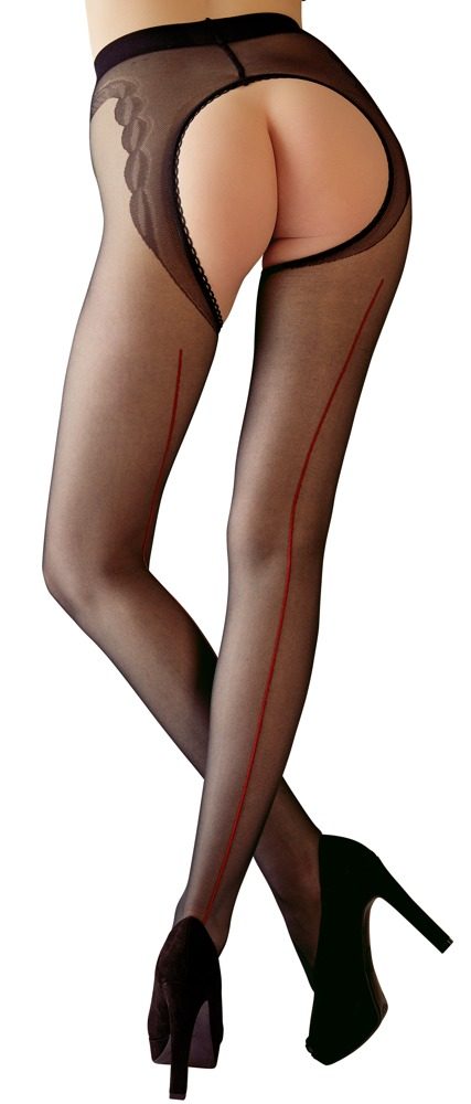 Strapsstrumpfhose mit roter Ziernaht
