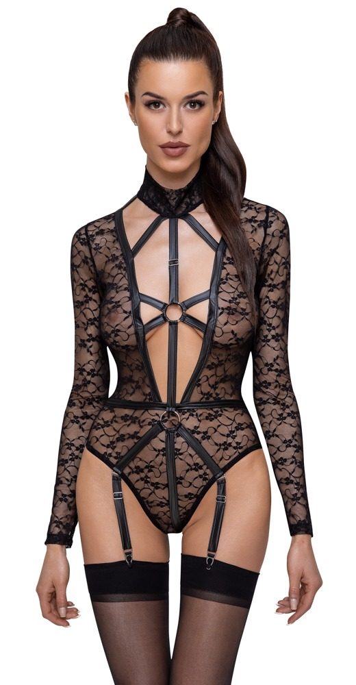 Body aus Spitze mit Mattlook-Riemendetails, Strapse abnehmbar
