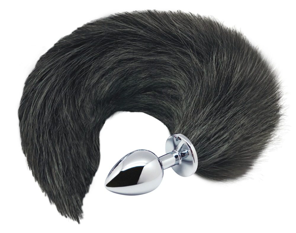 Analplug ?Black & White Fox Tail? aus Metall mit Schweif am Stopper