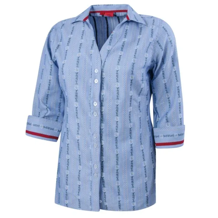 3/4-Arm Damen Edelweissbluse mit Kragen
