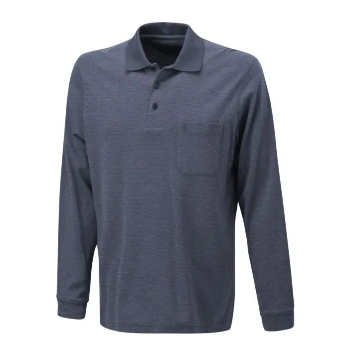 Ragman Herren Poloshirt langarm Carbon Stripe meliert
