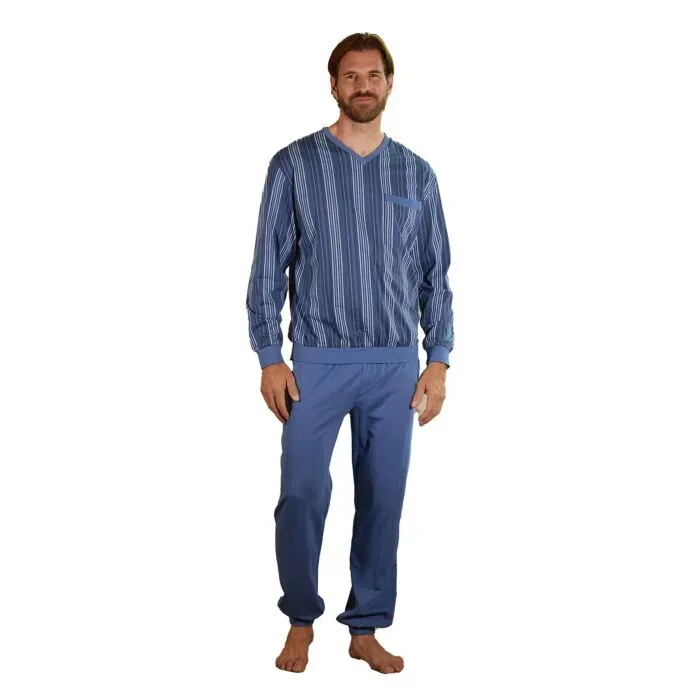 Herren Langarmpyjama Baumwolle blau