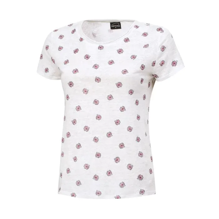 Leinen T-Shirt mit Allover-Print und Rundhalsausschnitt