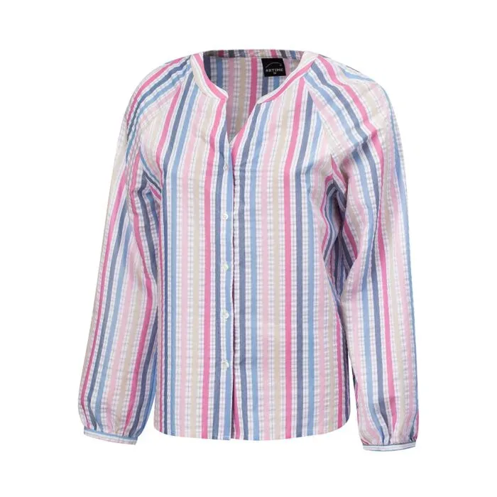 Lockere gestreifte Bluse mit Knopfleiste blau