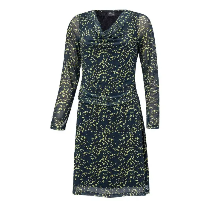 Midi Kleid mit Wasserfallausschnitt und Allover-Print