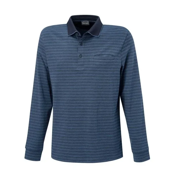 Gestreiftes langarm Poloshirt mit Brusttasche