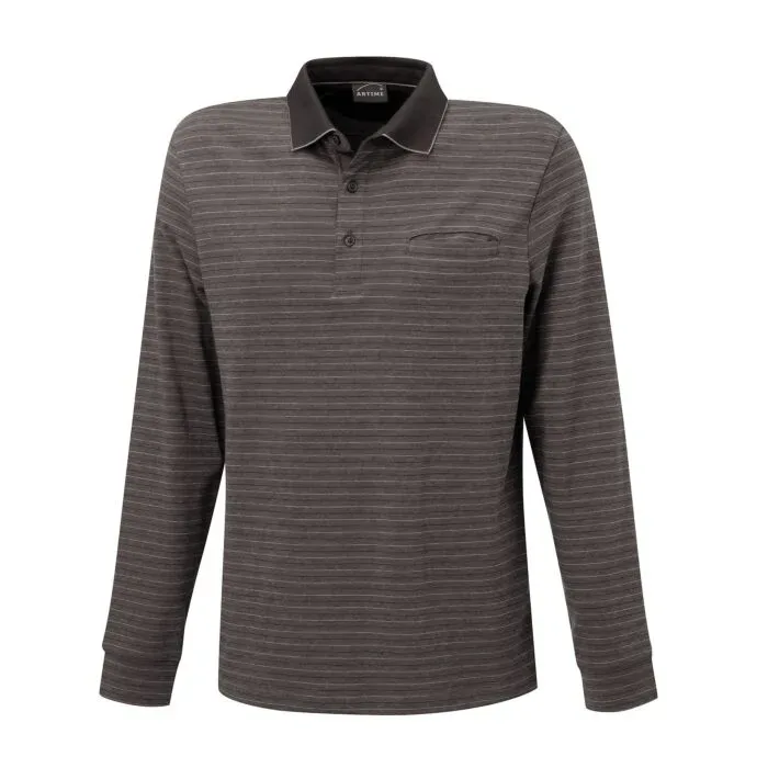 Gestreiftes langarm Poloshirt mit Brusttasche