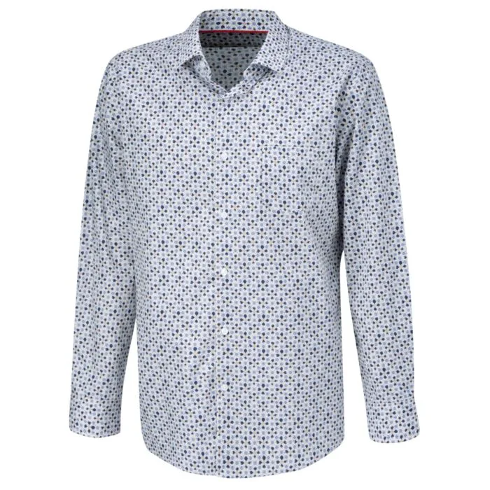 Bedrucktes Langarmhemd aus Baumwolle bügelfrei beige-blau-weiss