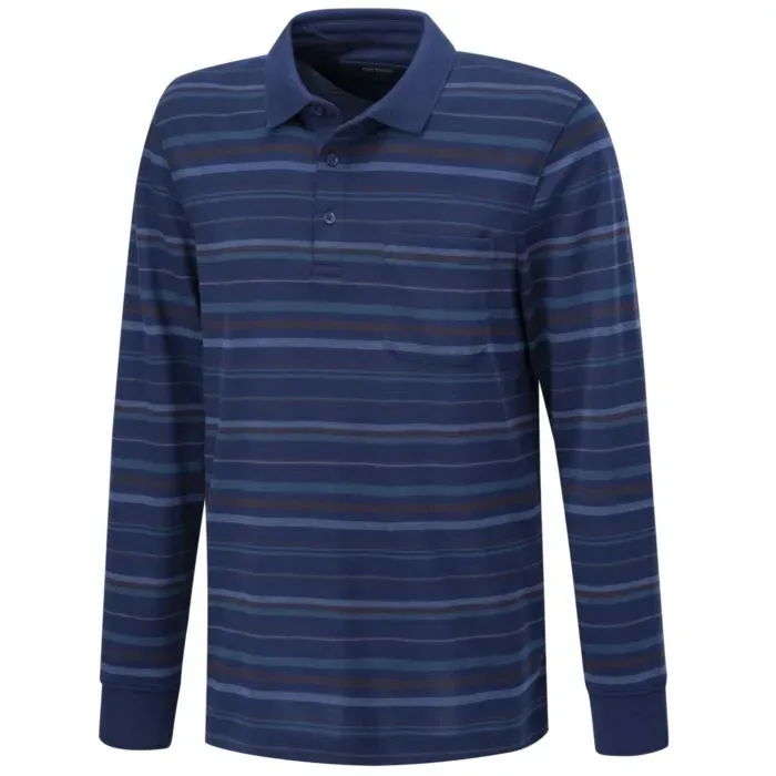 Gestreiftes Langarm Poloshirt mit Brusttasche