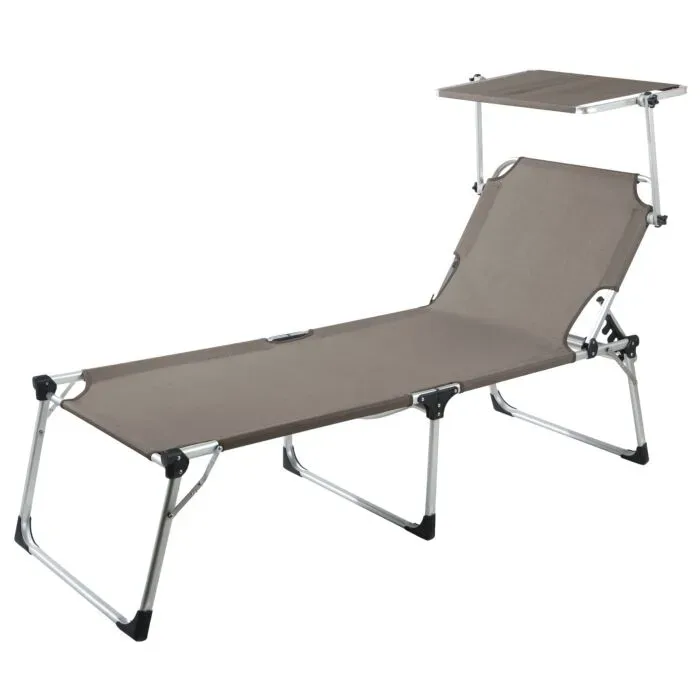 Liegestuhl mit Sonnendach Lyon, Komforthöhe braun-beige