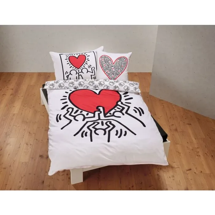 Keith Haring Bettwäschegarnitur Love Mehrfarbig Baumwolle 160 cm 210 cm - Farbe: bunt - Bettwäschegarnitur