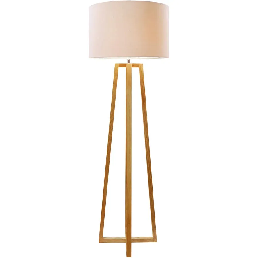 Stehlampe Malleco Braun/Weiss Holz/Stoff 50 cm 152 cm - Farbe: weiss/natur - Material: Gummibaum/Stoff - Stehlampe