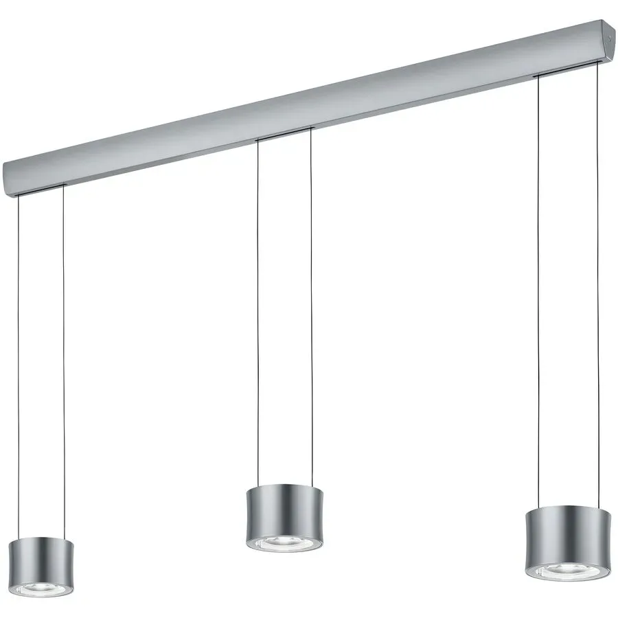 Designer-Pendellampe Bankamp Impulse Nickel matt 3-flammig - Farbe: Nickel matt mit Chrom abgesetzt - LED - Lichtfarbe: Extra warmweiss - Material: