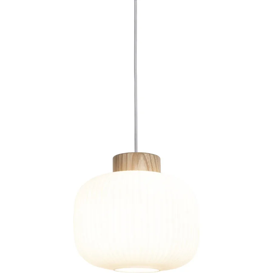 Pendellampe Thie Weiss/Braun Glas/Metall/Holz 30 cm 120 cm - Material: Metall/Glas/Eschenholz - Pendellampe