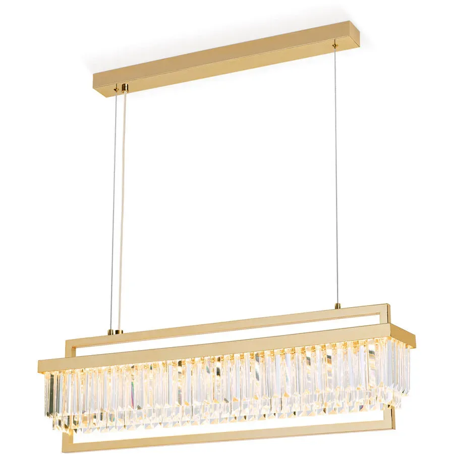 Briamond Pendellampe Prism Gold Stahl/Kristall 90 cm 28 cm Höhenverstellbar (manuell) - LED - Lichtfarbe: Warmweiss - Material: Stahl/Orion Kristall -