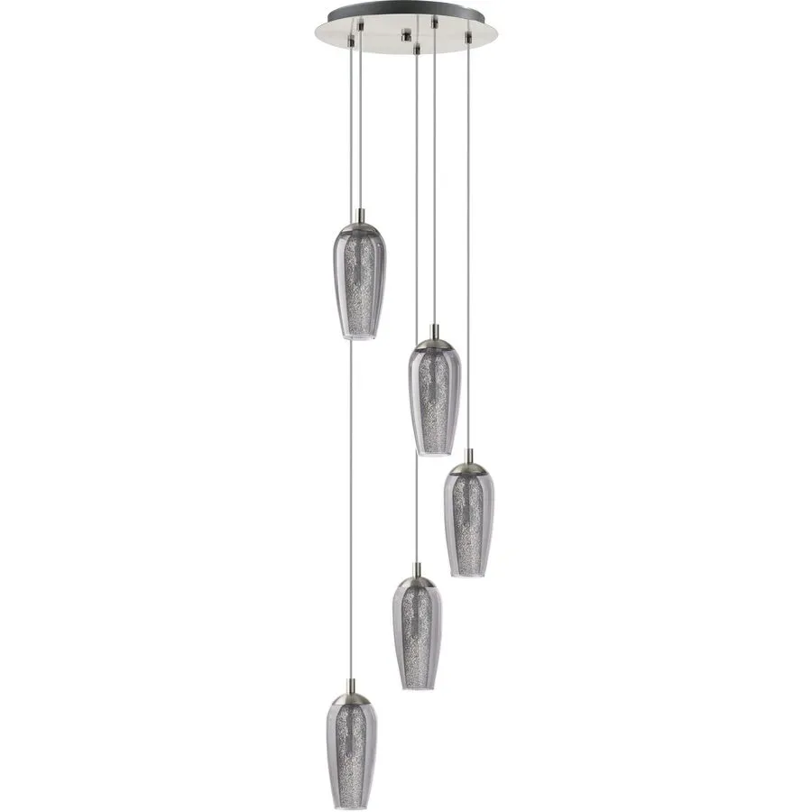Eglo Pendellampe Farsala Grau Stahl 150 cm - Farbe: klar - LED - Lichtfarbe: Warmweiss - Material: Stahl/ Glas - Pendellampe- LED Energiesparlampe