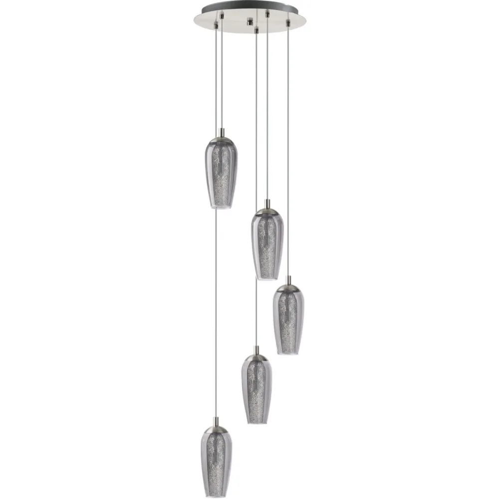 Eglo Pendellampe Farsala Grau Stahl 150 cm - Farbe: klar - LED - Lichtfarbe: Warmweiss - Material: Stahl/ Glas - Pendellampe- LED Energiesparlampe