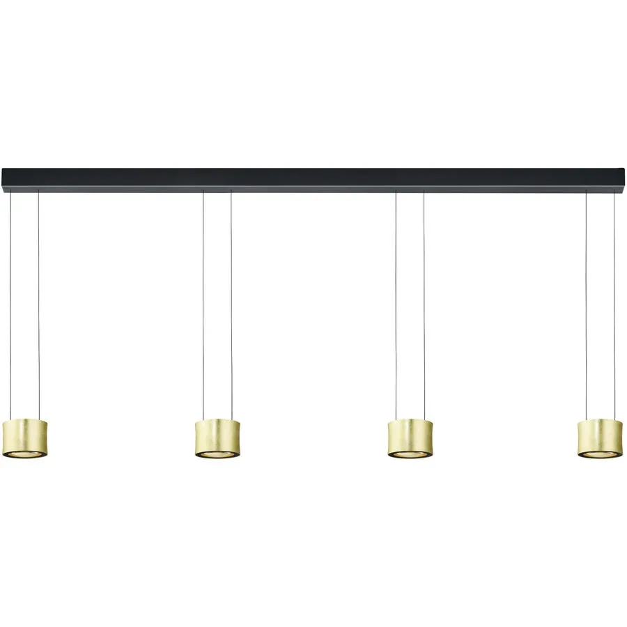 Designer-Pendellampe Bankamp Impulse gold 4-flammig vertical flex - Farbe: Blattgoldoptik mit schwarz abgesetzt - LED - Lichtfarbe: Extra warmweiss -