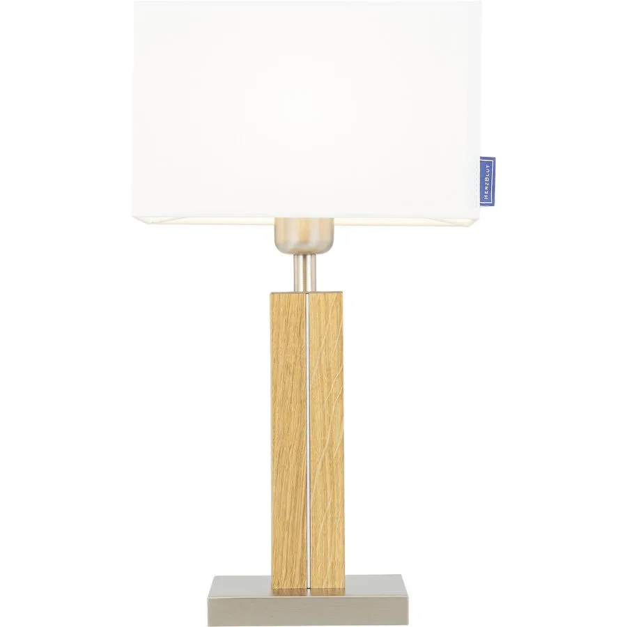 HERZBLUT Tischlampe Dana Q Weiss/Braun Holz 23.5 cm 40 cm - Farbe: natur/weiss - Material: Nickel/Holz - Tischlampe