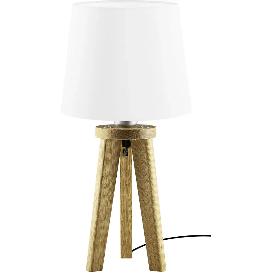 HERZBLUT Tischlampe Elli Weiss/Braun Metall 14 cm 43 cm - Farbe: weiss/eiche - Material: Nickel/Holz - Tischlampe