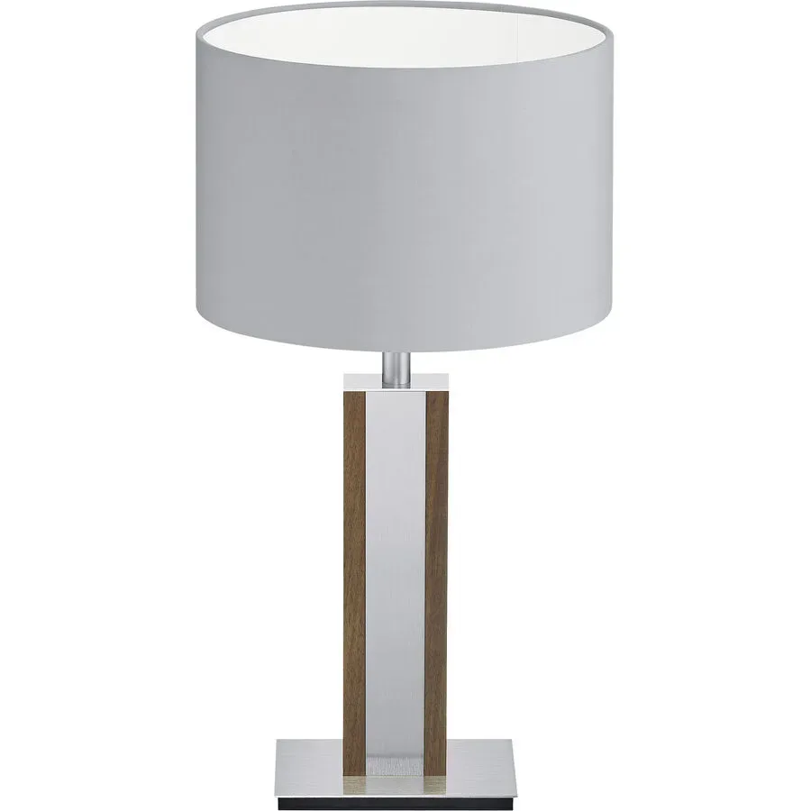 HERZBLUT Tischlampe Karl N Weiss/Braun Metall/Holz 23 cm 44 cm - Farbe: Weiss, Natur - Material: Nickel/Holz - Tischlampe