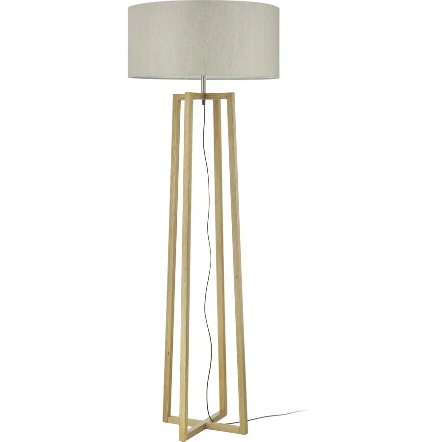 HERZBLUT Stehlampe Auri Silber/Braun Metall/Holz 35 cm 156 cm - Farbe: silber, holz - Material: Nickel/Holz - Stehlampe