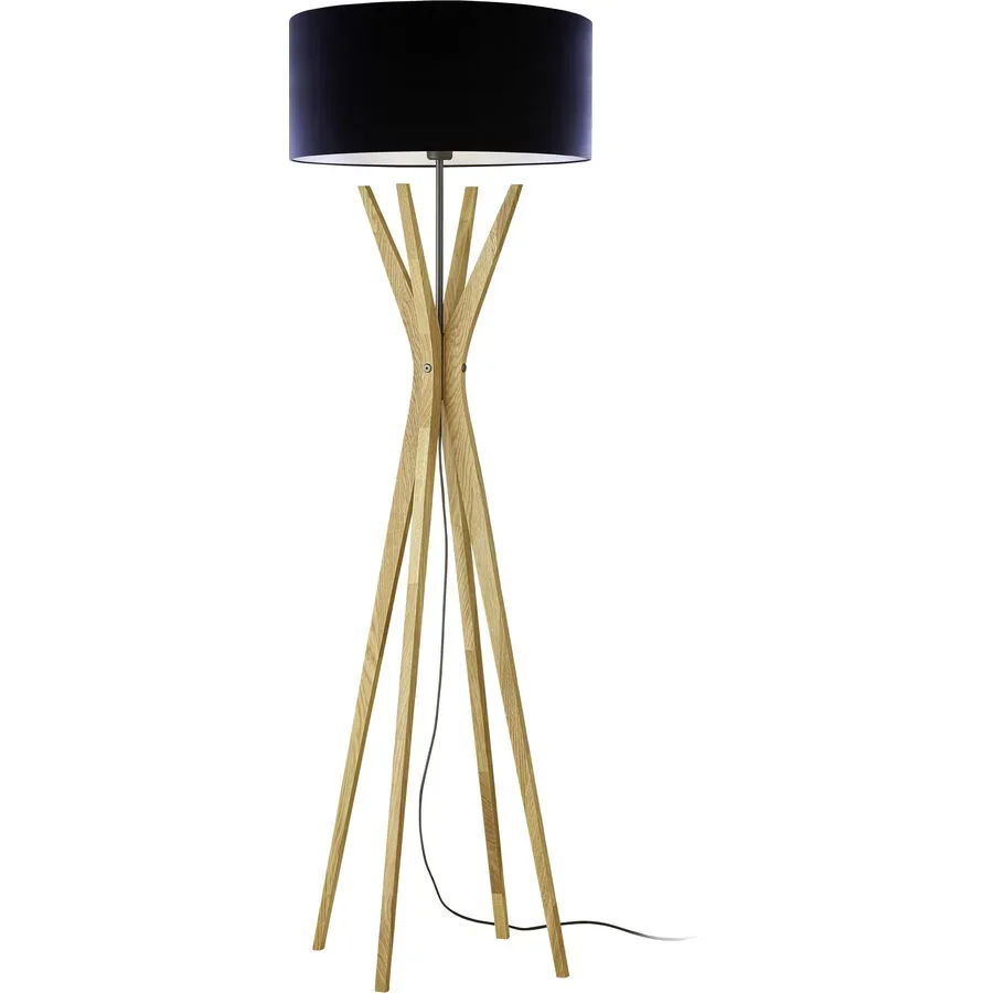 HERZBLUT Stehlampe Elody Braun/Schwarz Metall/Holz 46 cm 160 cm - Farbe: eiche, schwarz - Material: Nickel/Holz - Stehlampe