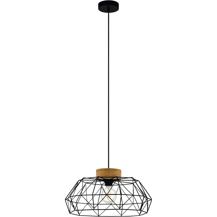 Eglo Pendellampe Padstow Schwarz Stahl/Holz 110 cm - Farbe: natur/schwarz - Material: Holz/Stahl - Pendellampe