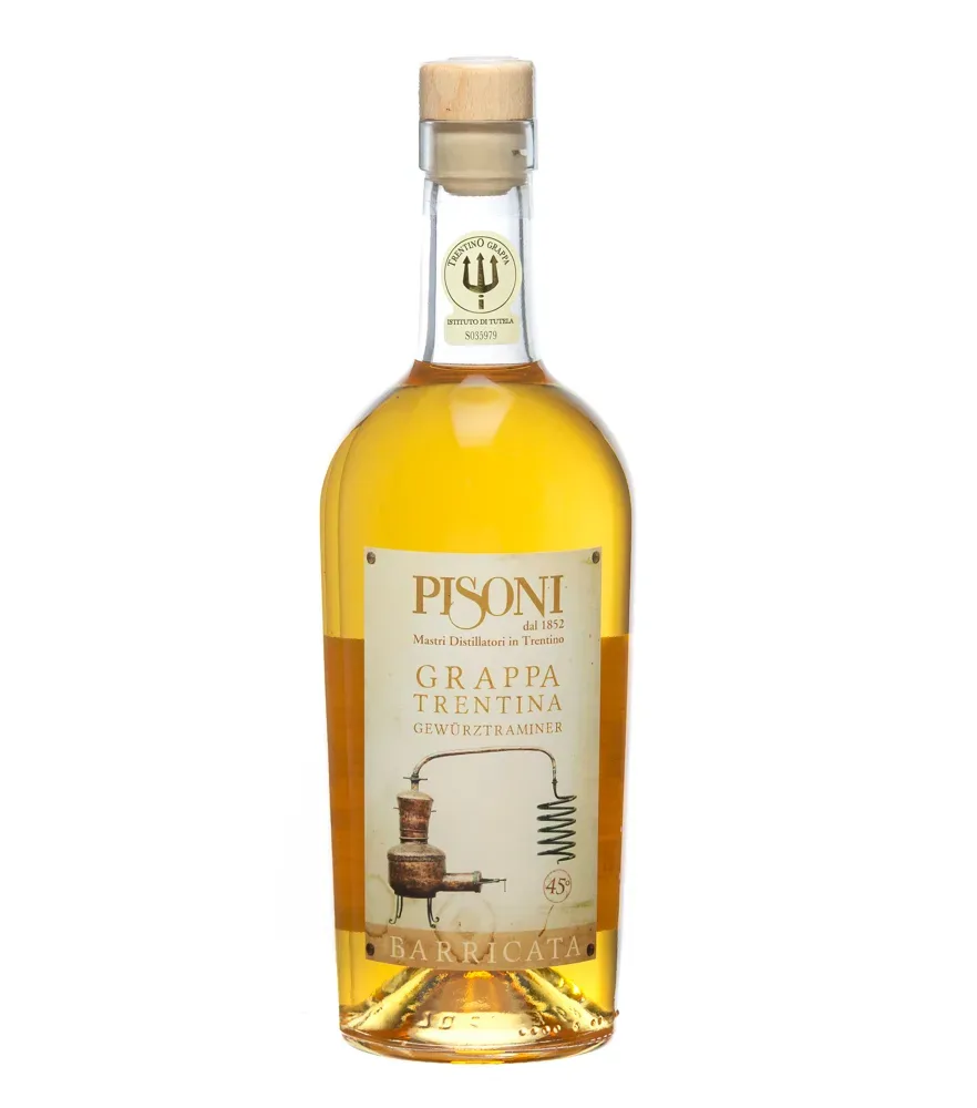 Pisoni Grappa Trentina Gewürztraminer Barricata / 45 % Vol. / 0,7 Liter-Flasche