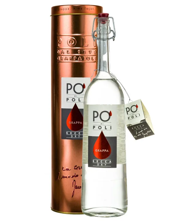 Poli Po’Di Poli Grappa Secca (Merlot) / 40 % Vol. / 0,7 Liter-Flasche in Geschenkdose