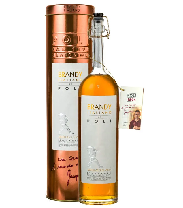 Poli Brandy Italiano - Weinbrand / 40 % Vol. / 0,7 Liter-Flasche in Geschenkdose
