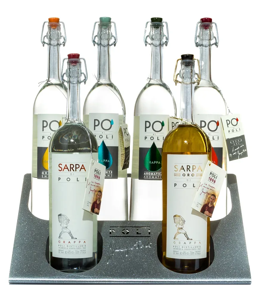 Poli Display mit 6 Grappas / 40 % Vol. / 6 x 0,7 Liter-Flasche