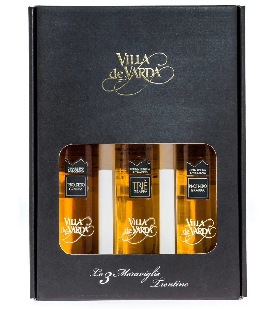 Villa de Varda Meraviglie Trentine Grappa-Geschenkset 3 x Grappa Riserva 40% Vol. / 3 x 0,2L in Box