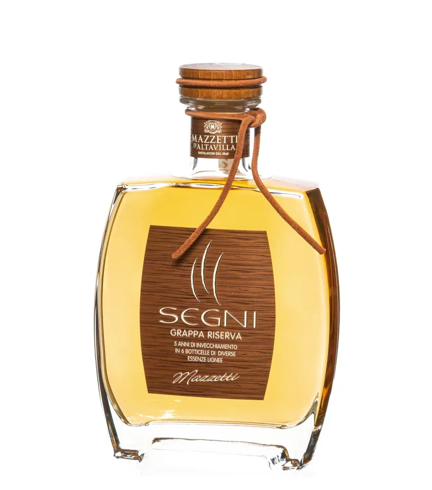 Mazzetti d’Altavilla Segni Grappa Riserva / 43 % Vol. / 0,7 Liter-Flasche in Holzkiste