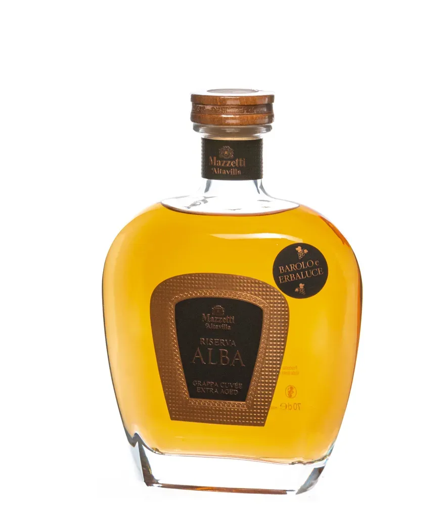 Mazzetti d’Altavilla Riserva Alba Grappa Cuvée / 43 % Vol. / 0,7 Liter-Flasche in Holzschatulle