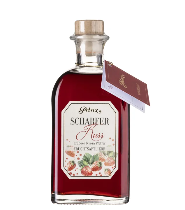 Prinz Scharfer Kuss Likör Erdbeer & rosa Pfeffer Sommerlikör / 16 % vol / 0,5 Liter-Flasche