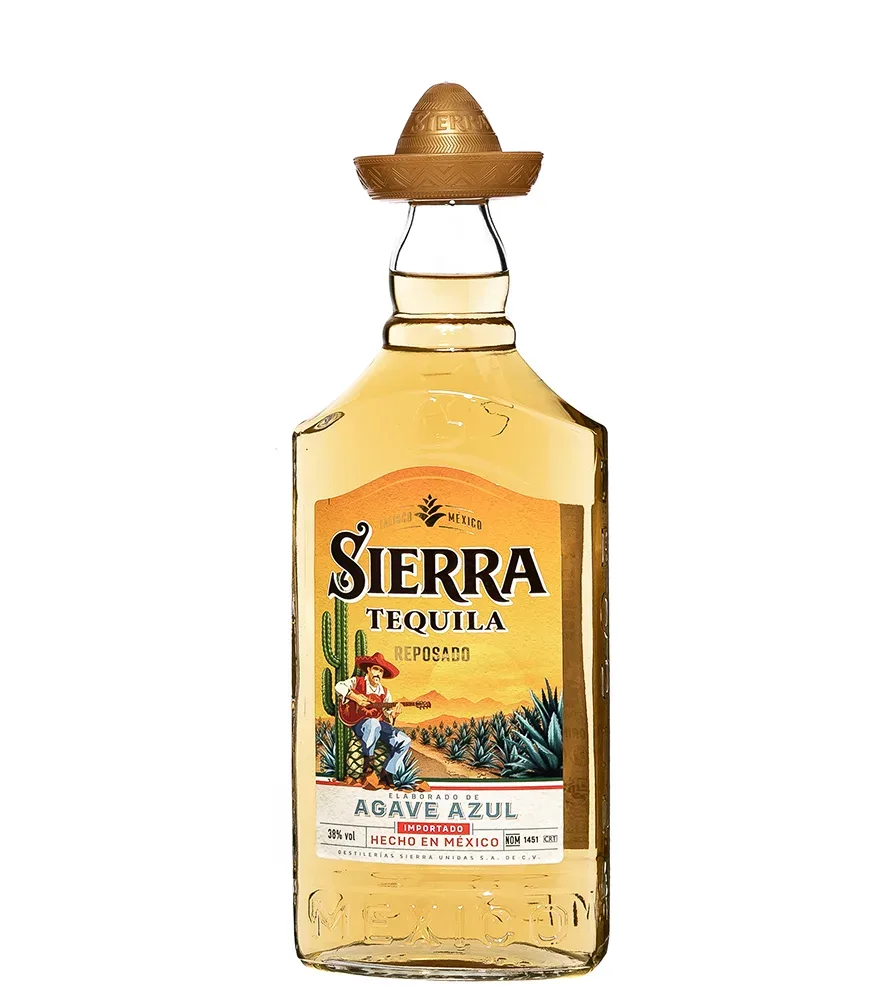 Sierra Tequila Reposado / 38 % Vol. / 0,7 Liter-Flasche mit goldenem Hut