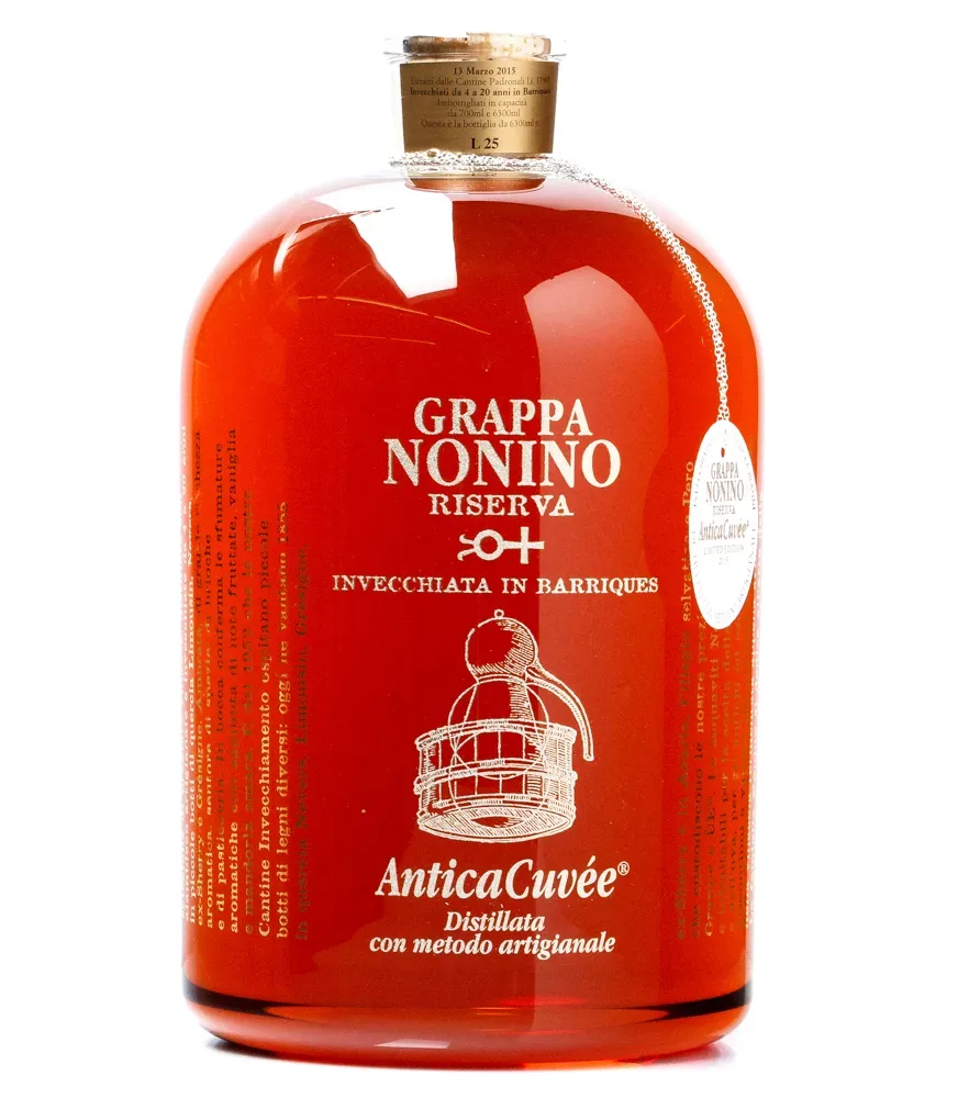 Nonino Grappa Riserva Antica Cuvée 5 Jahre in Eichholzfässern gereift / 43 % vol / 6,3 Liter in Holzkiste