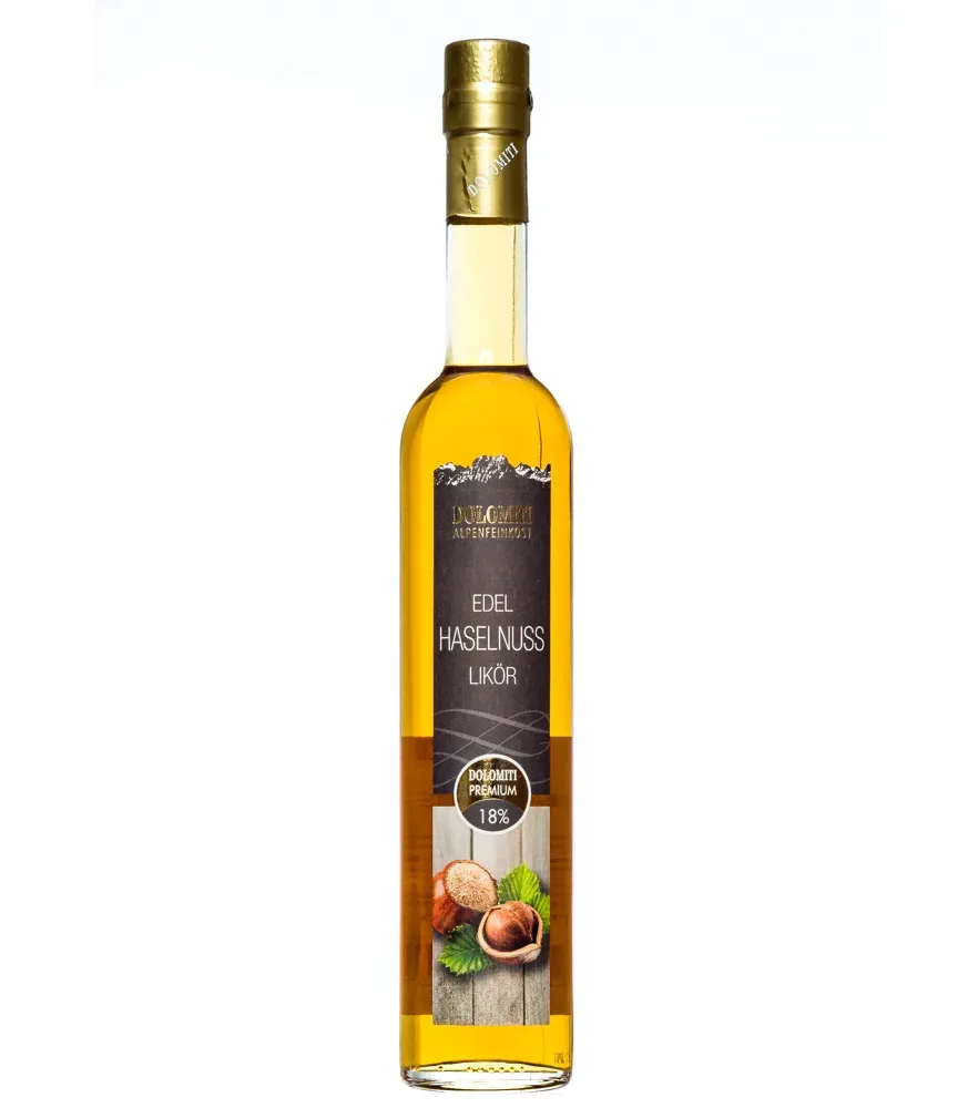 Dolomiti Edel Haselnuss Likör / 18 % vol. / 0,5 Liter-Flasche