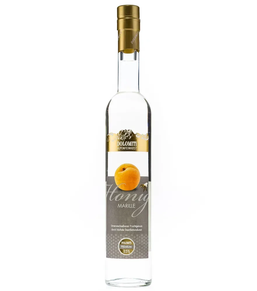 Dolomiti Honig Marille Premium, mit Honig verfeinerter Marillenschnaps / 35 % Vol. / 0,5 Liter-Flasche