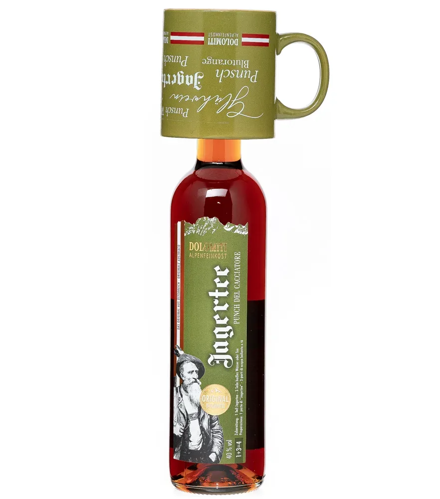 Dolomiti Jagertee Konzentrat / 40 % Vol. / 0,7 Liter-Flasche mit Tasse